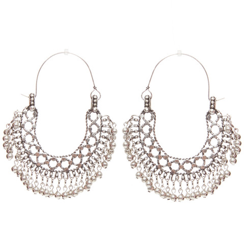 SAINT LAURENT Hedi Slimane Marrakech Folk ball charm ethnic silver metal hoop earring Pair