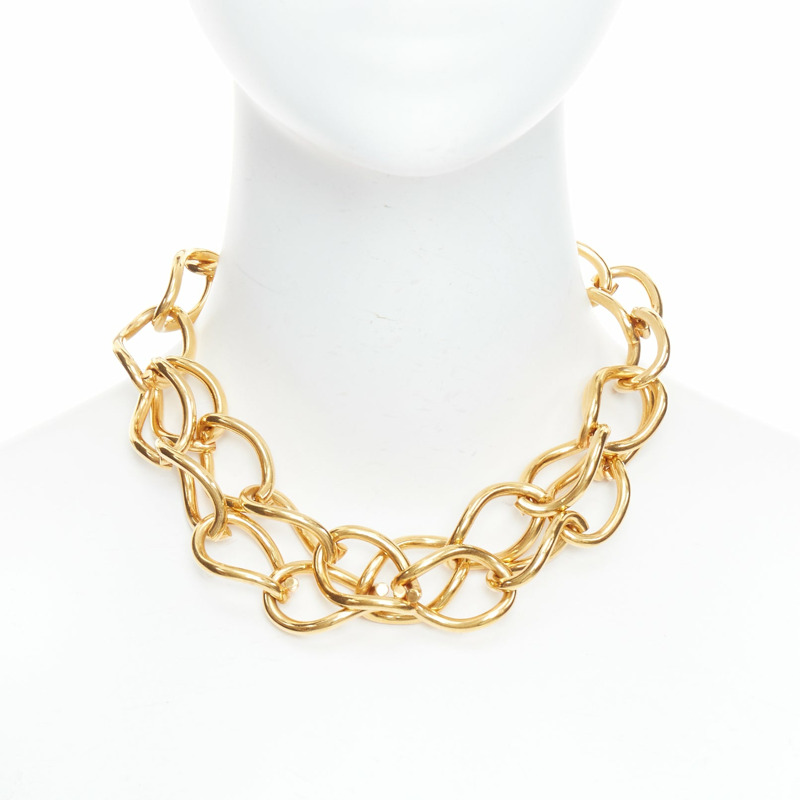 rare OLD CELINE Phoebe Philo gold double chain choker short necklace-0