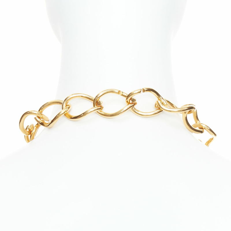 rare OLD CELINE Phoebe Philo gold double chain choker short necklace-4
