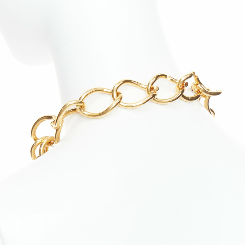 rare OLD CELINE Phoebe Philo gold double chain choker short necklace-5
