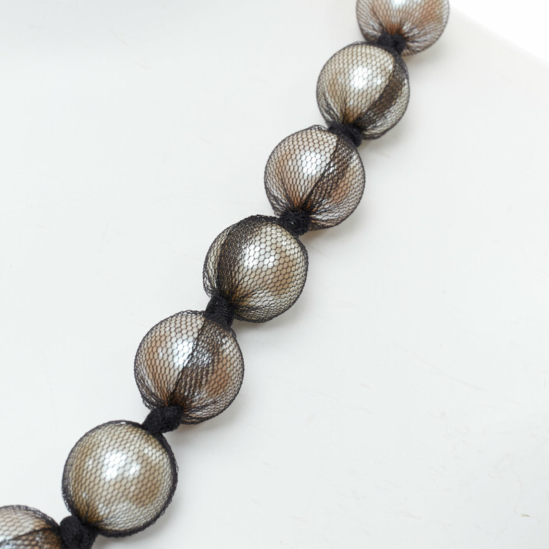LANVIN black wrapped large faux pearl double ribbon tie princess necklace-3