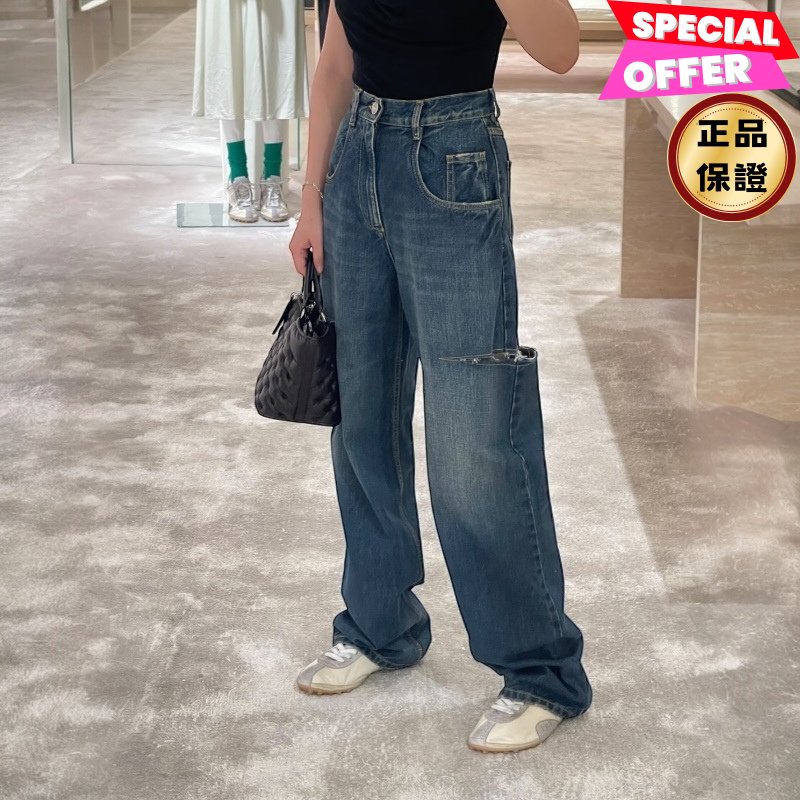🎉當季好折扣✨Maison Margiela 女款刀割破裂效果寬鬆牛仔褲 深藍色 EU38/40/42-0