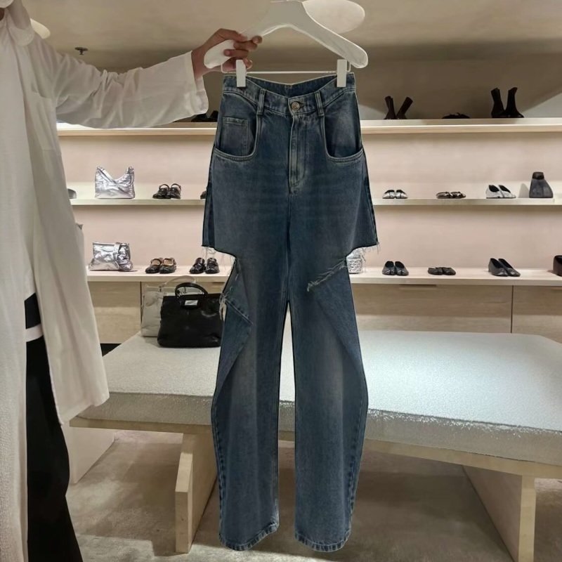 🎉當季好折扣✨Maison Margiela 女款刀割破裂效果寬鬆牛仔褲 深藍色 EU38/40/42-3
