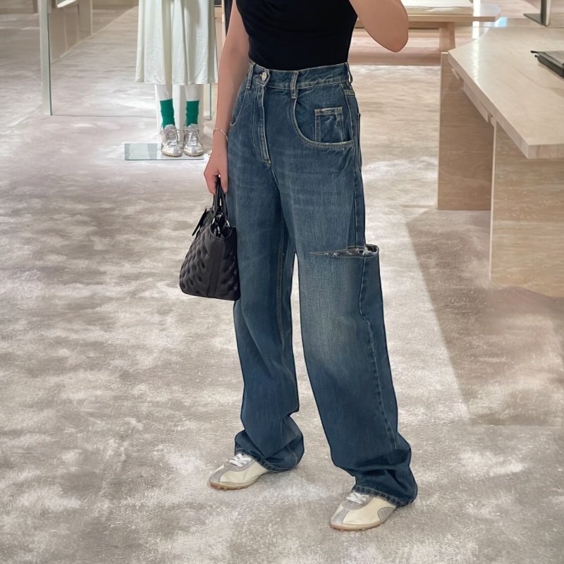 🎉當季好折扣✨Maison Margiela 女款刀割破裂效果寬鬆牛仔褲 深藍色 EU38/40/42-5