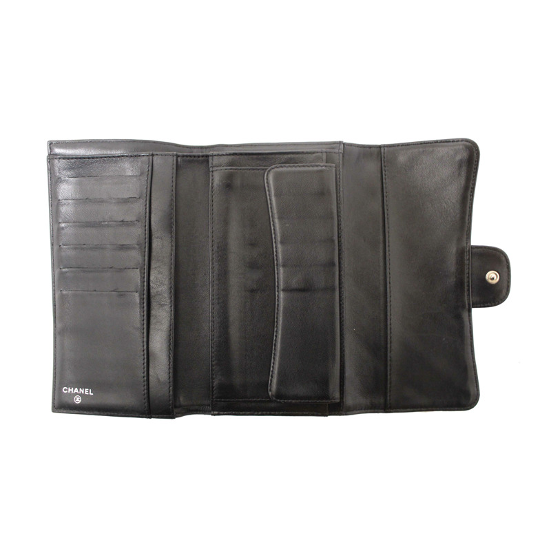 Chanel Black Quilted Lambskin Leather Trifold Flap Wallet-1