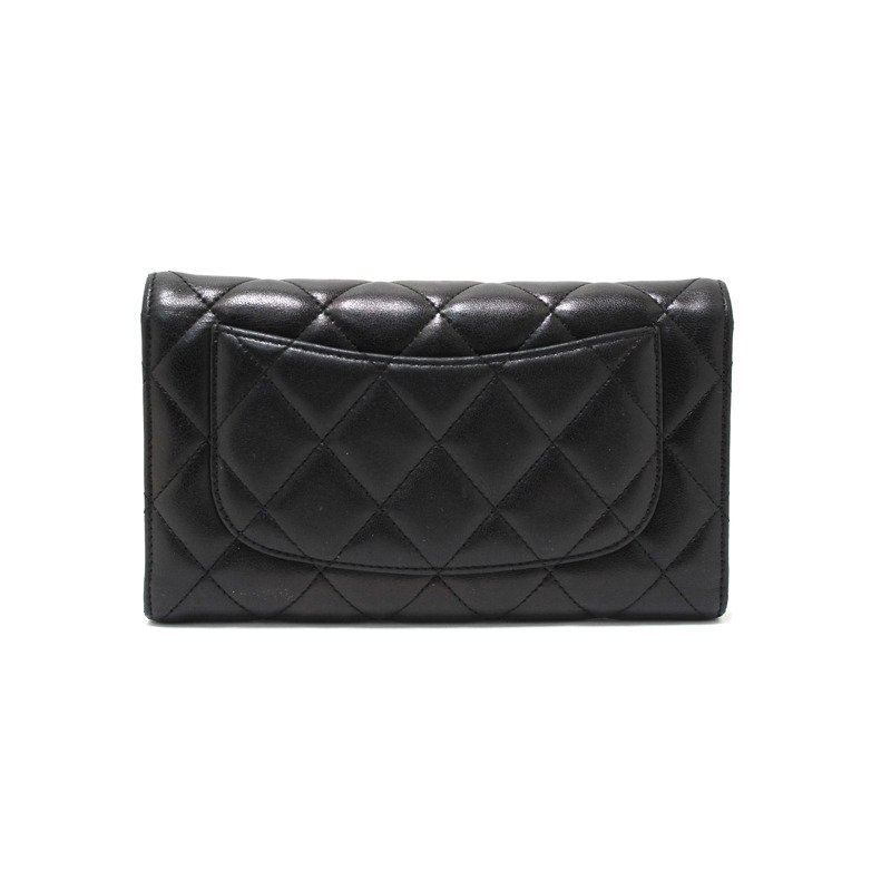 Chanel Black Quilted Lambskin Leather Trifold Flap Wallet-2