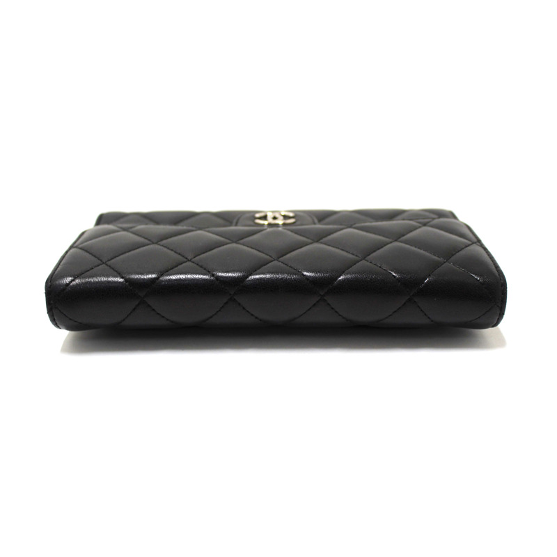 Chanel Black Quilted Lambskin Leather Trifold Flap Wallet-5
