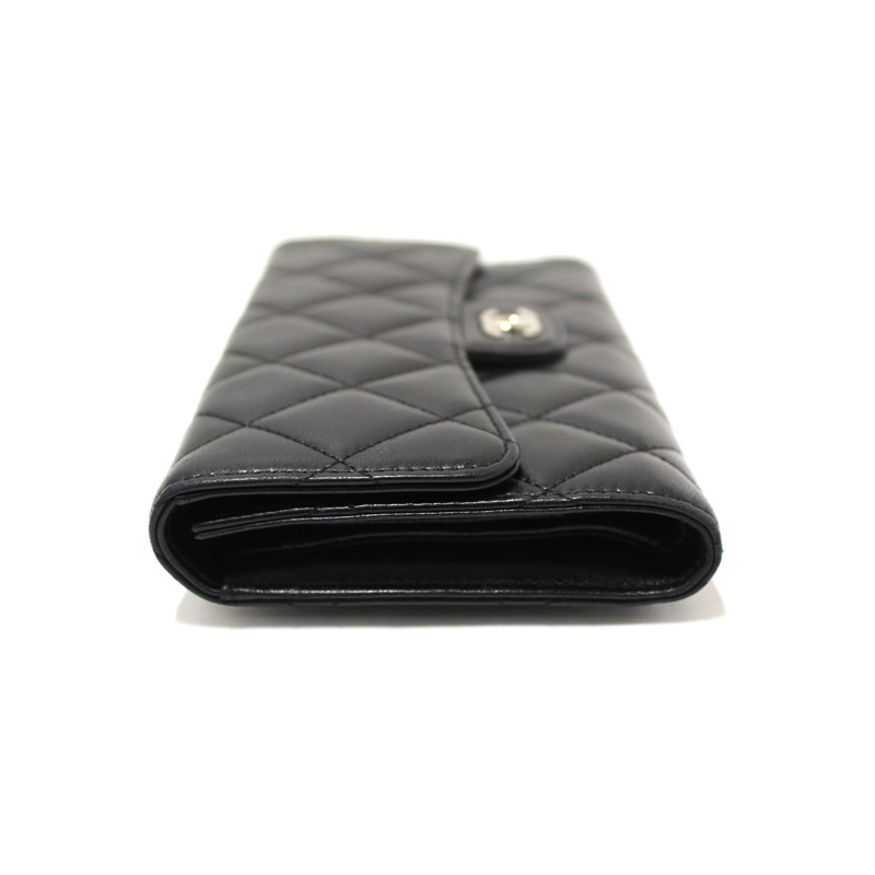 Chanel Black Quilted Lambskin Leather Trifold Flap Wallet-6
