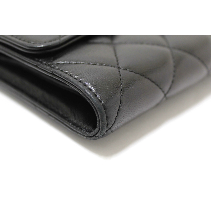 Chanel Black Quilted Lambskin Leather Trifold Flap Wallet-8