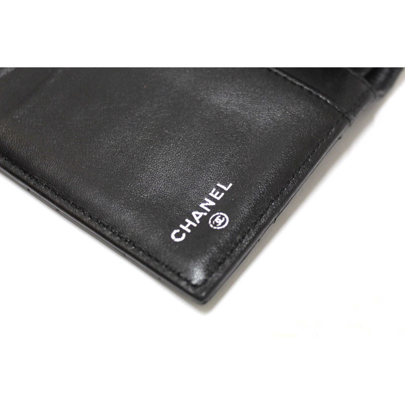 Chanel Black Quilted Lambskin Leather Trifold Flap Wallet-10