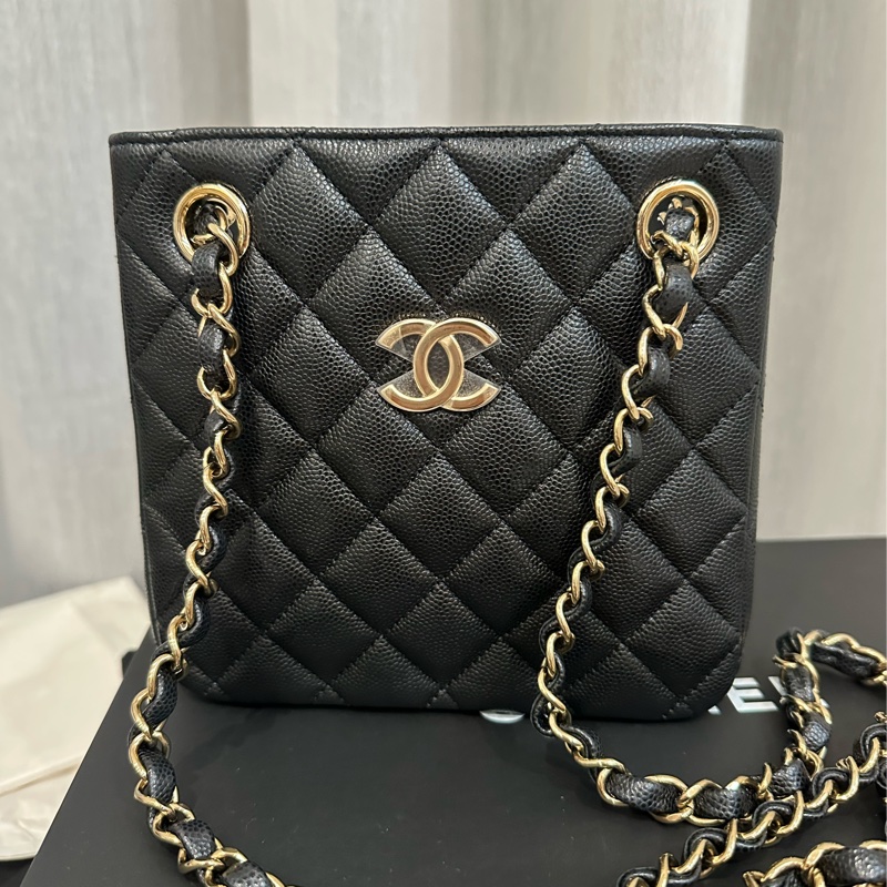 多種背法Chanel mini tote 黑金荔枝皮托特包-0