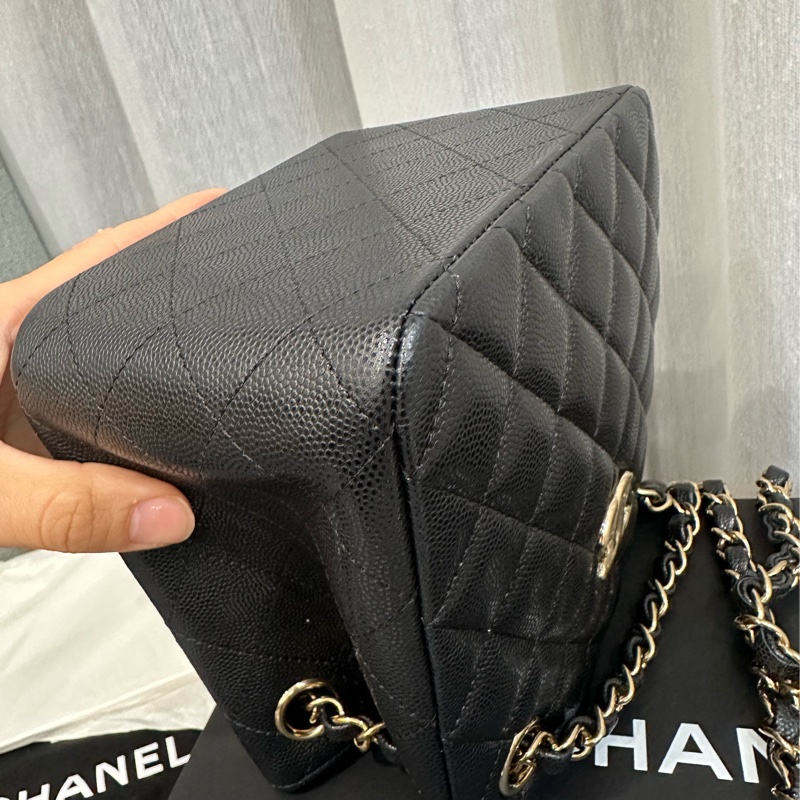 多種背法Chanel mini tote 黑金荔枝皮托特包-11