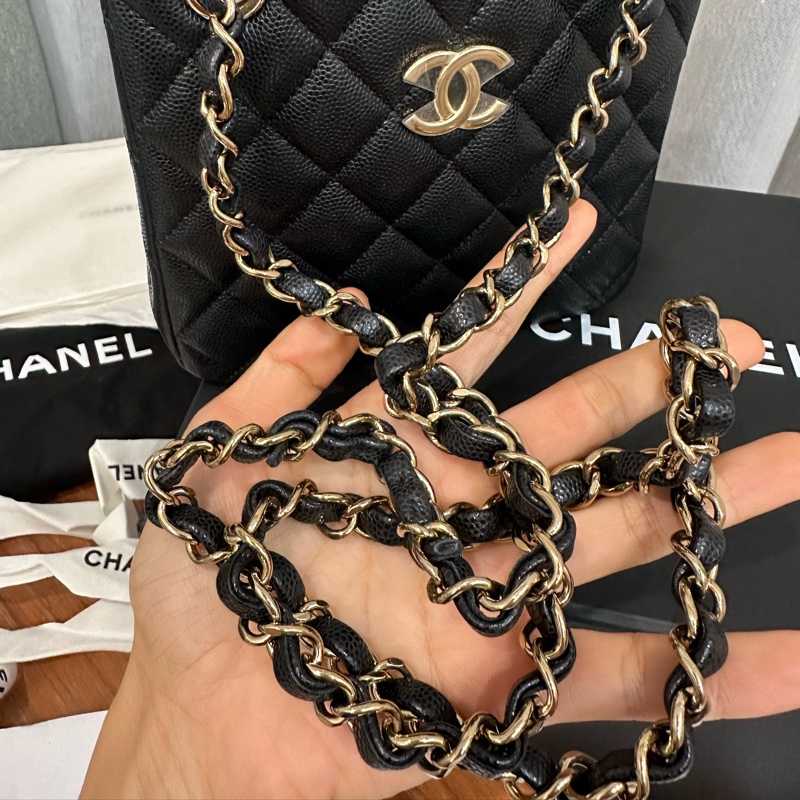 多種背法Chanel mini tote 黑金荔枝皮托特包-16