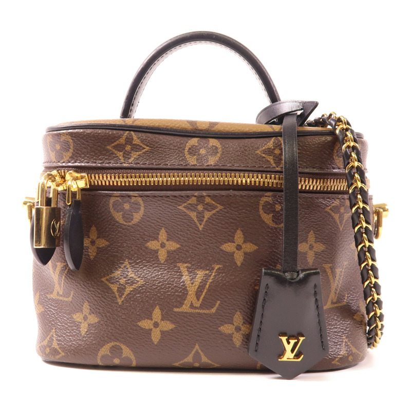 LOUIS VUITTON Monogram Reverse Vanity PM金扣手挽肩背兩用袋棕色-0