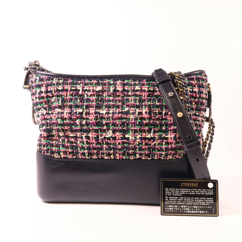 CHANEL 粗花呢/皮革Gabrielle Medium鏈帶肩背袋-12