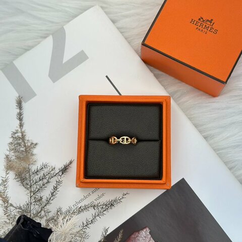 HERMES Chaine d'ancre enchainee 豬鼻18K玫瑰金戒指 52