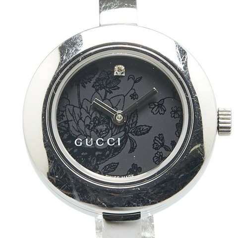 Gucci Flora 花卉手錶，105 毫米石英機芯，黑色錶盤，不鏽鋼，男士，GUCCI