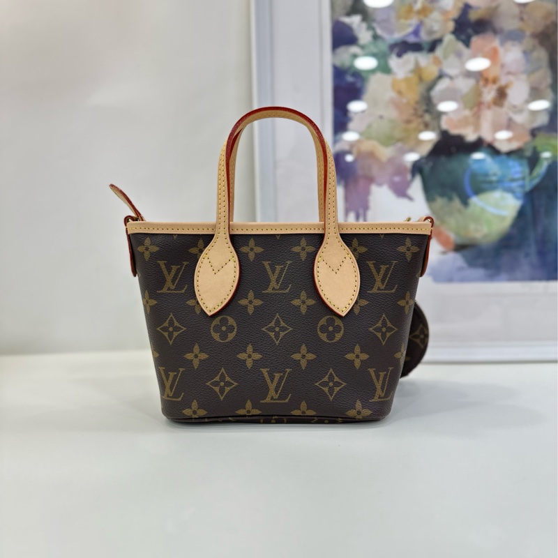 LV 路易威登 老花neverfull bb托特包 mini 配件:奶茶色肩帶、子包、小票 24年買-2