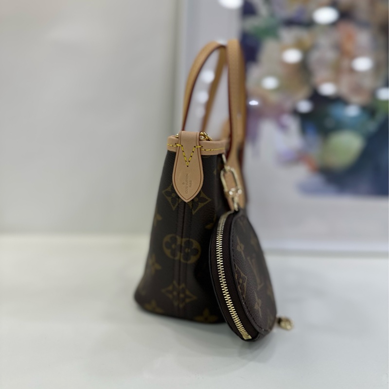 LV 路易威登 老花neverfull bb托特包 mini 配件:奶茶色肩帶、子包、小票 24年買-3