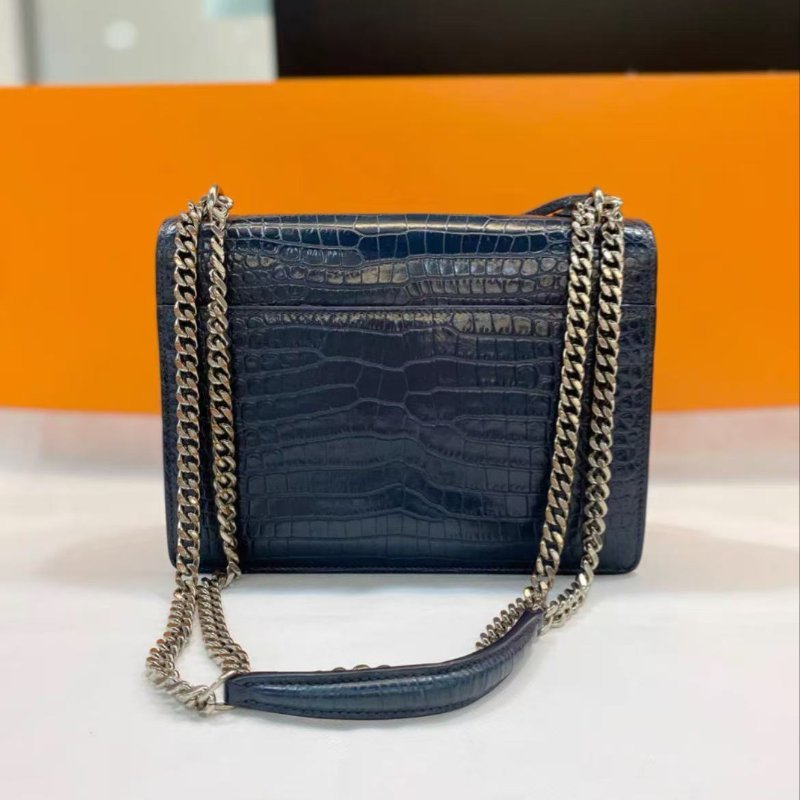 YSL 日落系列 中號藍色鱷魚壓紋鏈條包22*16cm 97新配件塵袋-5