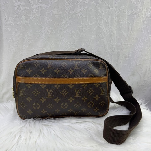 LOUIS VUITTON Monogram Reporter PM金扣肩背袋棕色