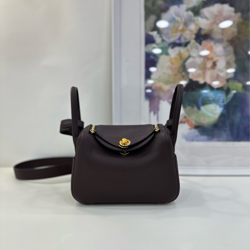 Hermes mini Lindy馬鞍紅金扣U刻全套帶票-1