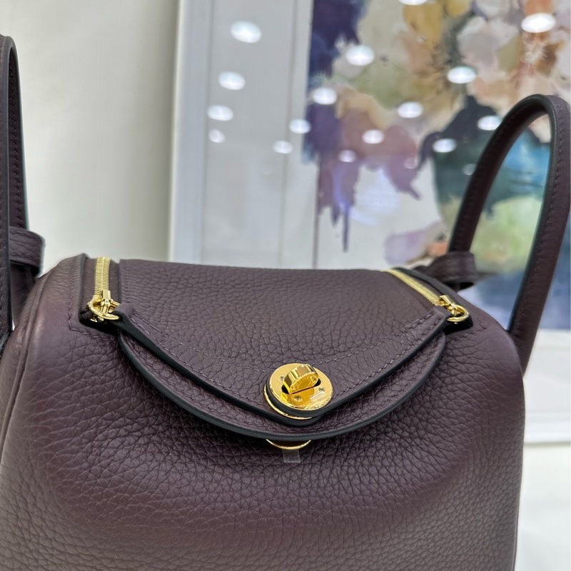 Hermes mini Lindy馬鞍紅金扣U刻全套帶票-7