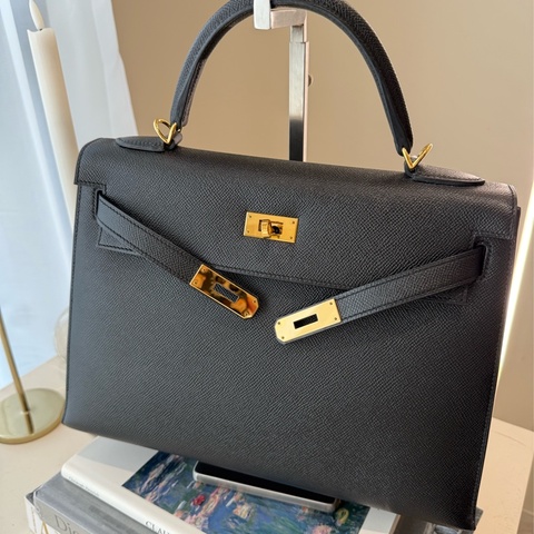 HERMES Kelly 32 黑金外縫