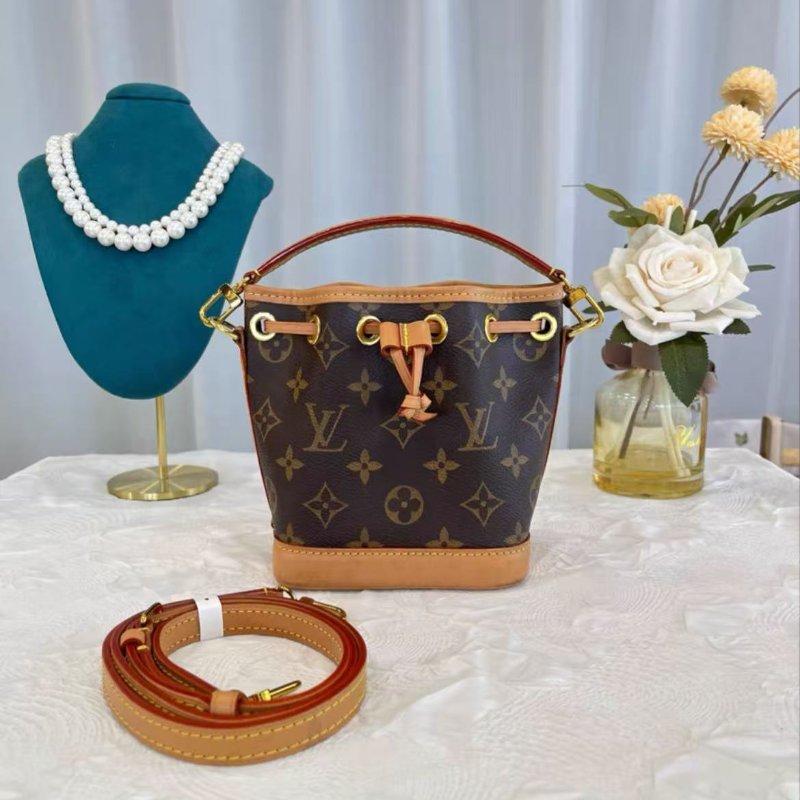 LV NANO NOÉ 老花抽繩小水桶 芯片款 16*10*13 98新配件塵袋-0