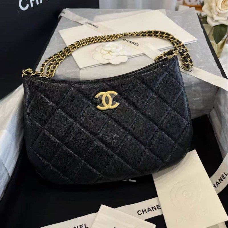 Chanel 24C 黑金魚子醬牛皮hobo腋下包 24*15*5.5 全新配件齊全-2