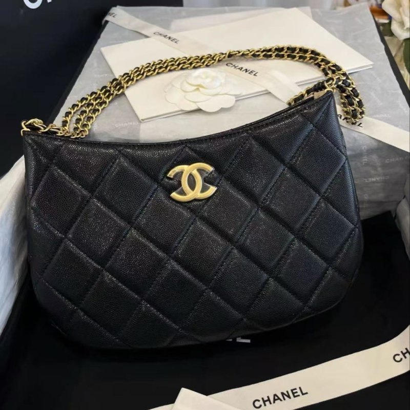 Chanel 24C 黑金魚子醬牛皮hobo腋下包 24*15*5.5 全新配件齊全-4