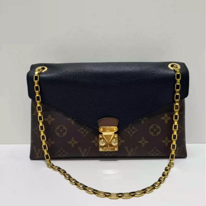 LV Pallas Chain 黑色拼老花信封包27*16*5 99新配件塵袋-0