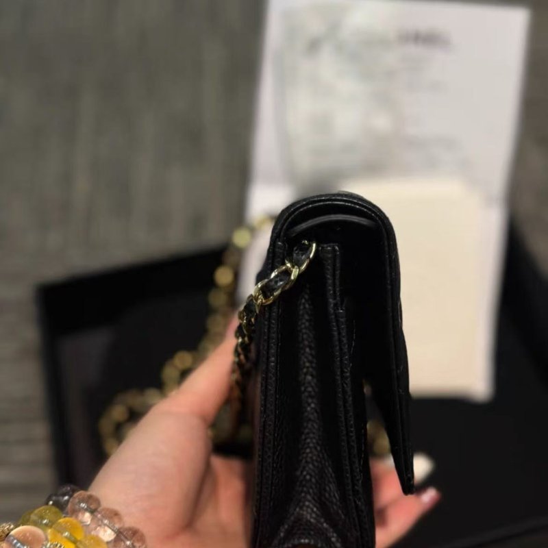 Chanel 發財woc 黑金荔枝牛皮 全新配件塵袋購證盒子-7