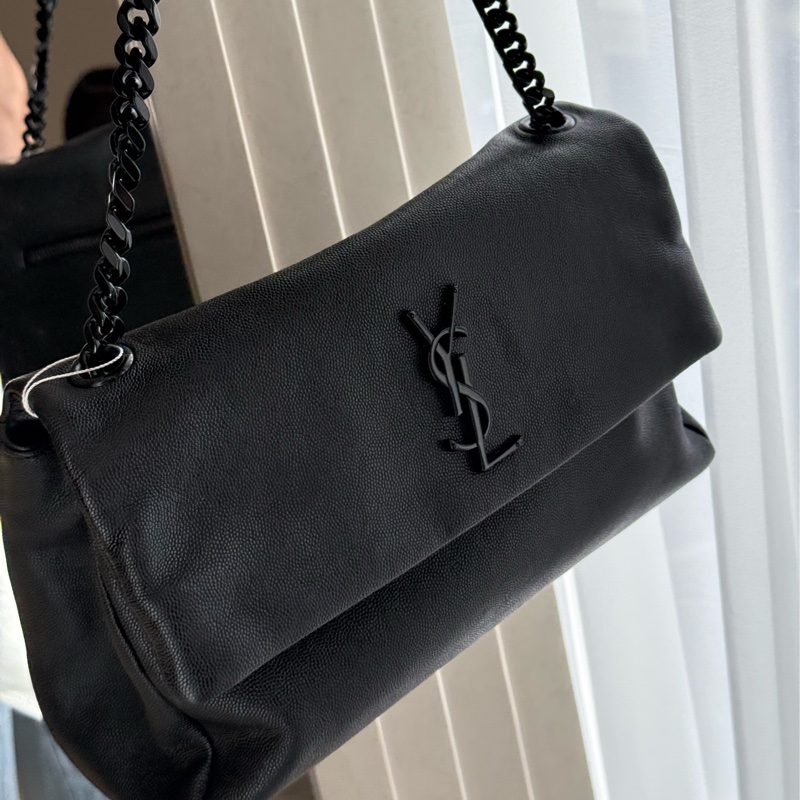 YSL Saint Lauren so black 全黑色黑釦郵差包學院包-8