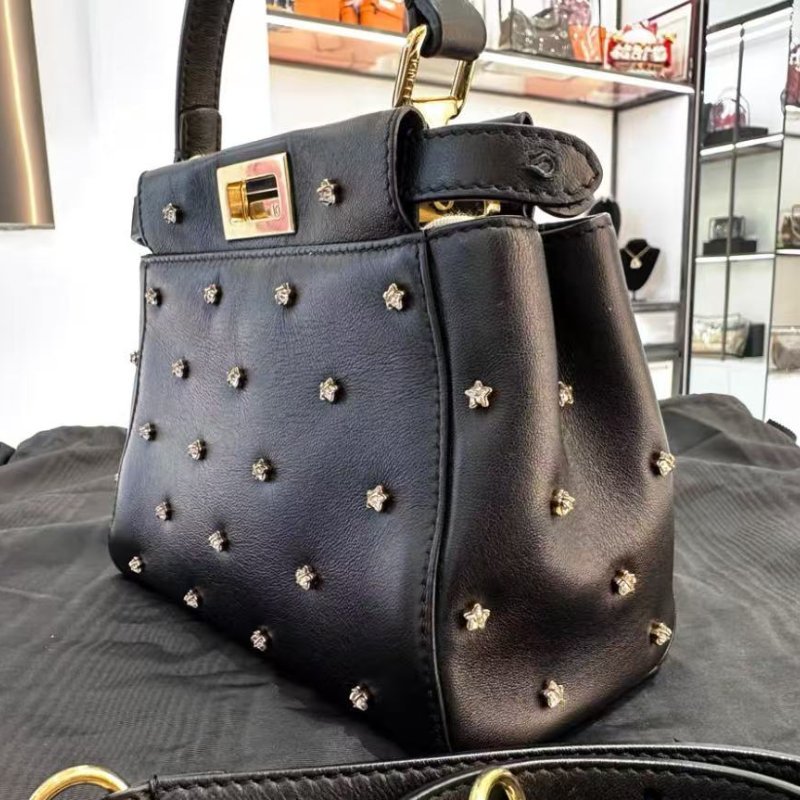Fendi peekaboo 滿天星小貓包 黑色金扣小號 19*16 98新配件塵袋-2