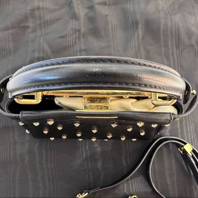 Fendi peekaboo 滿天星小貓包 黑色金扣小號 19*16 98新配件塵袋-5