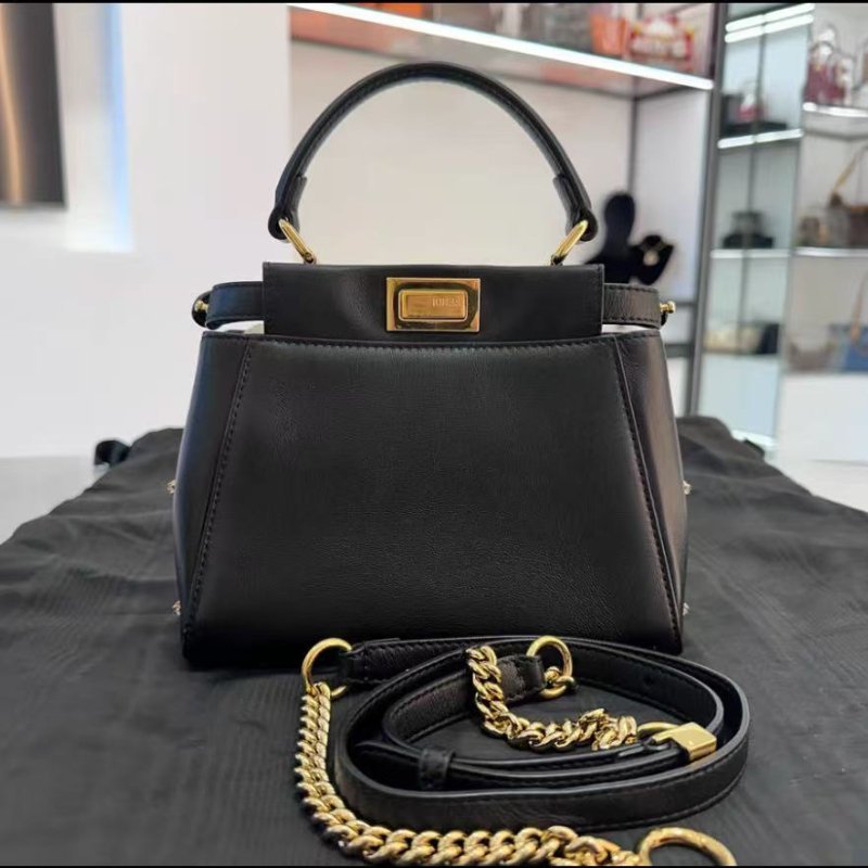 Fendi peekaboo 滿天星小貓包 黑色金扣小號 19*16 98新配件塵袋-7