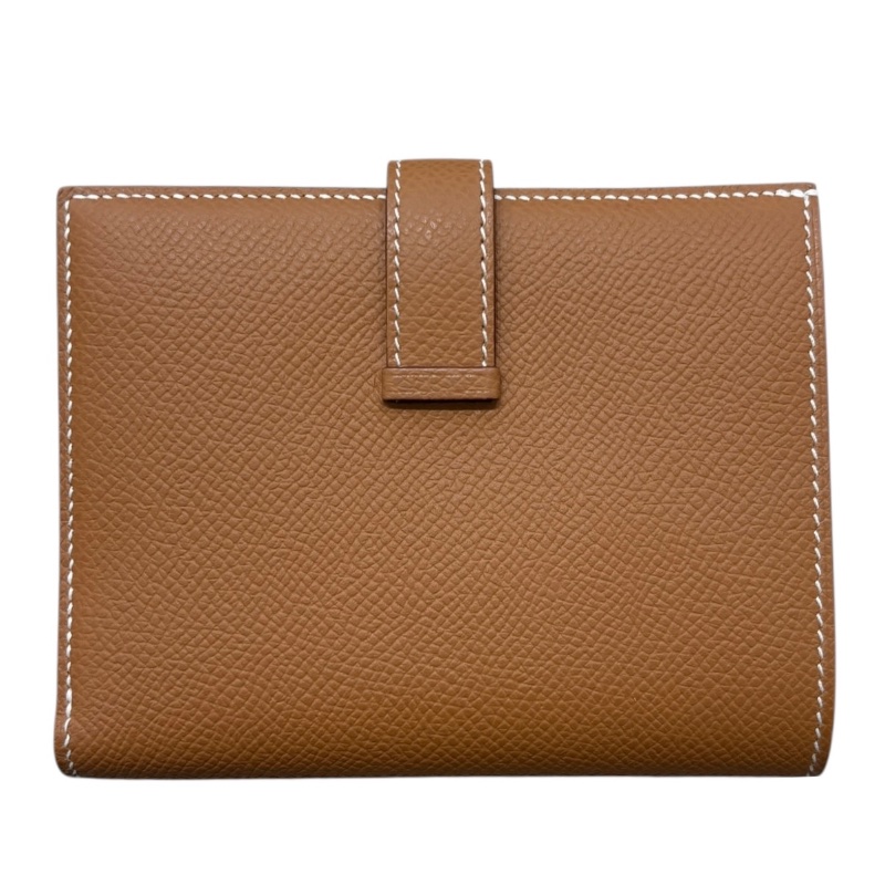 HERMES 愛馬仕 BEARN 短夾 EPSOM 金棕色 金扣-1