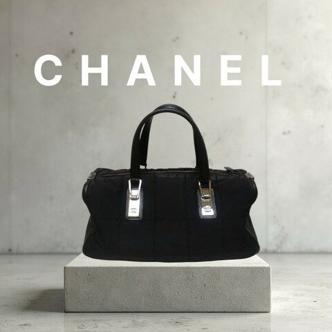 ㊣✨CHANEL✨（贈背帶）香奈兒 老香 小香 黑色 衍縫 尼龍 雷標 保齡球包 手提包/二手包/二手精品🌳二手樹屋🌳