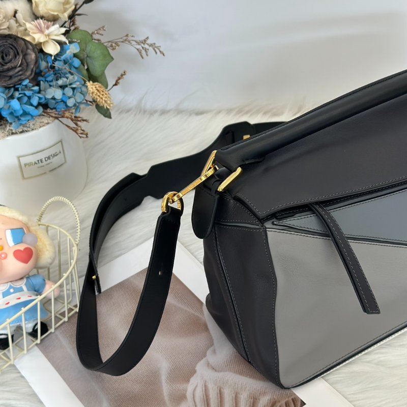 LOEWE Puzzle納帕小牛皮手袋 - 中號拚色灰藍-2