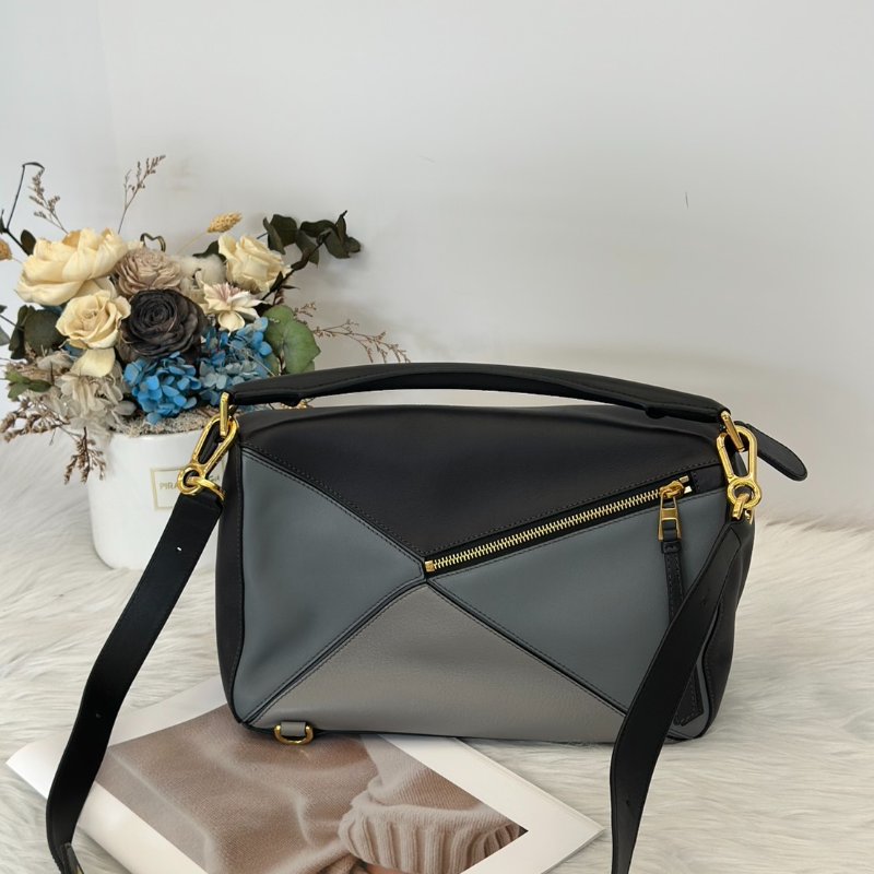 LOEWE Puzzle納帕小牛皮手袋 - 中號拚色灰藍-6