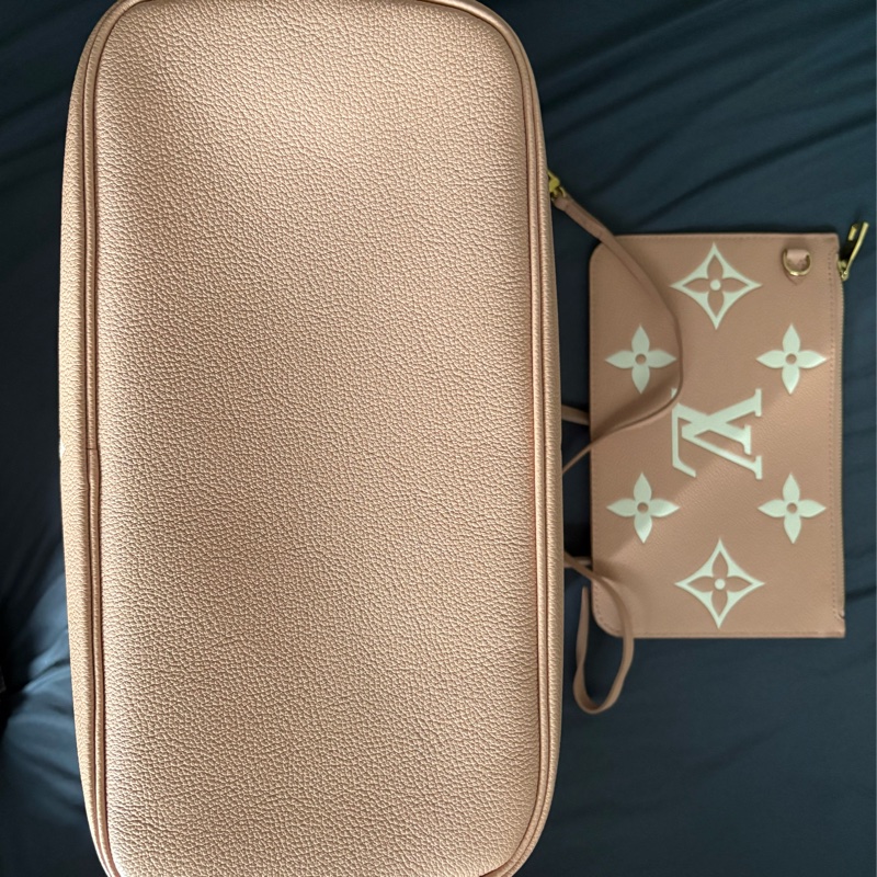 路易威登 LV Neverfull MM 托特袋，粉白色配拉鍊小袋，正品-2