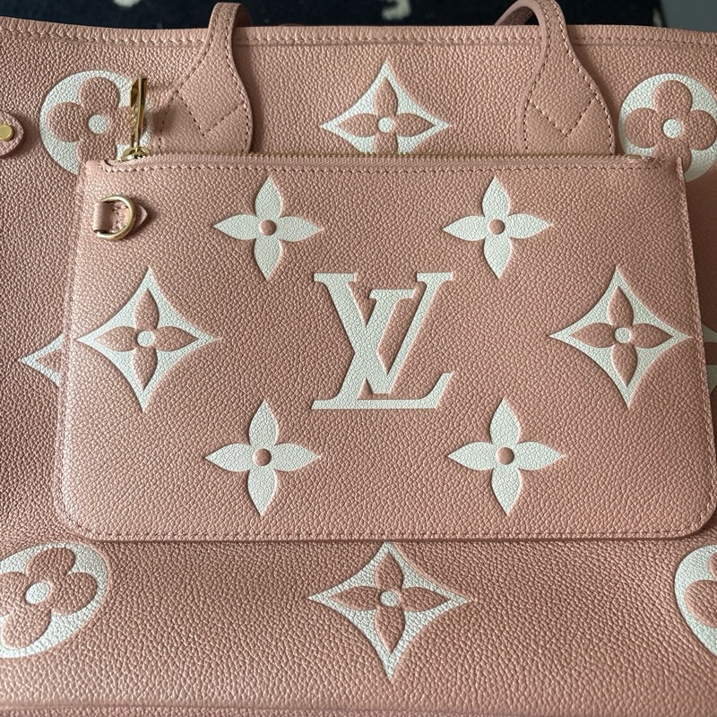 路易威登 LV Neverfull MM 托特袋，粉白色配拉鍊小袋，正品-3
