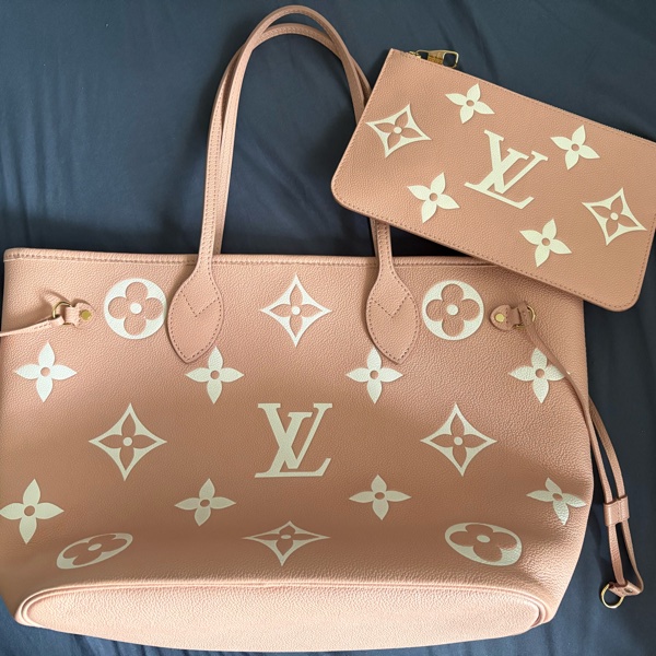 路易威登 LV Neverfull MM 托特袋，粉白色配拉鍊小袋，正品-5