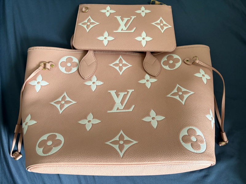 路易威登 LV Neverfull MM 托特袋，粉白色配拉鍊小袋，正品-6