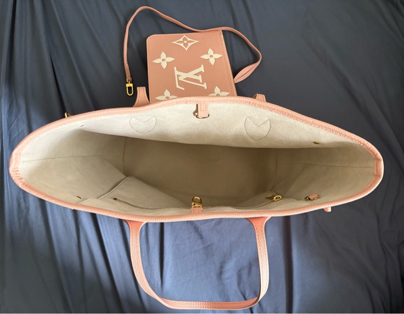 路易威登 LV Neverfull MM 托特袋，粉白色配拉鍊小袋，正品-8