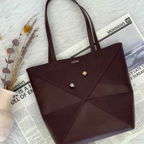 LOEWE Puzzle fold七夕限定折疊托特包 - 中號酒紅