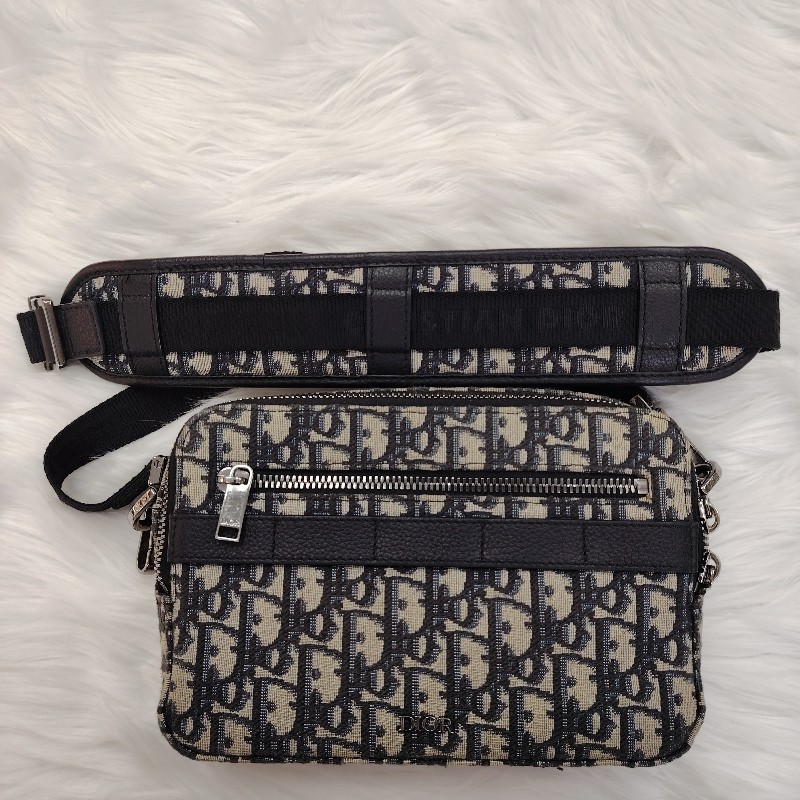 Dior Safari 米色拼藍色 老花 塗層帆布拼牛皮 銀標 信使包-1