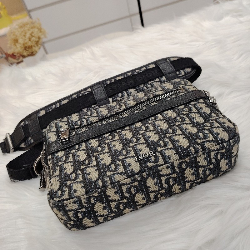 Dior Safari 米色拼藍色 老花 塗層帆布拼牛皮 銀標 信使包-3