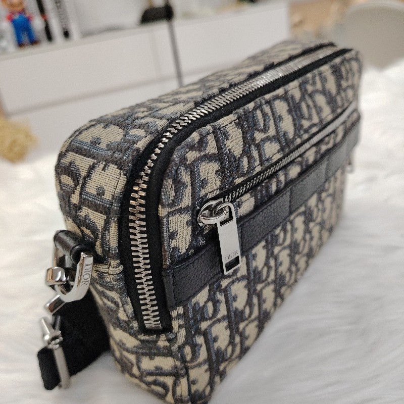 Dior Safari 米色拼藍色 老花 塗層帆布拼牛皮 銀標 信使包-4
